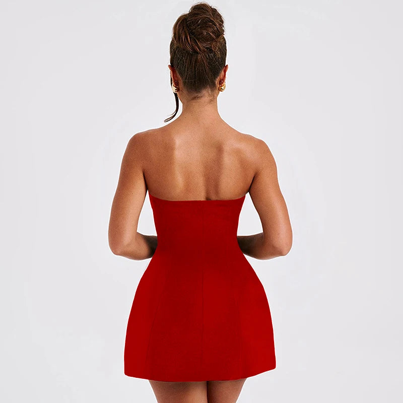 Elegant Strapless A-Line Mini Dress - Red