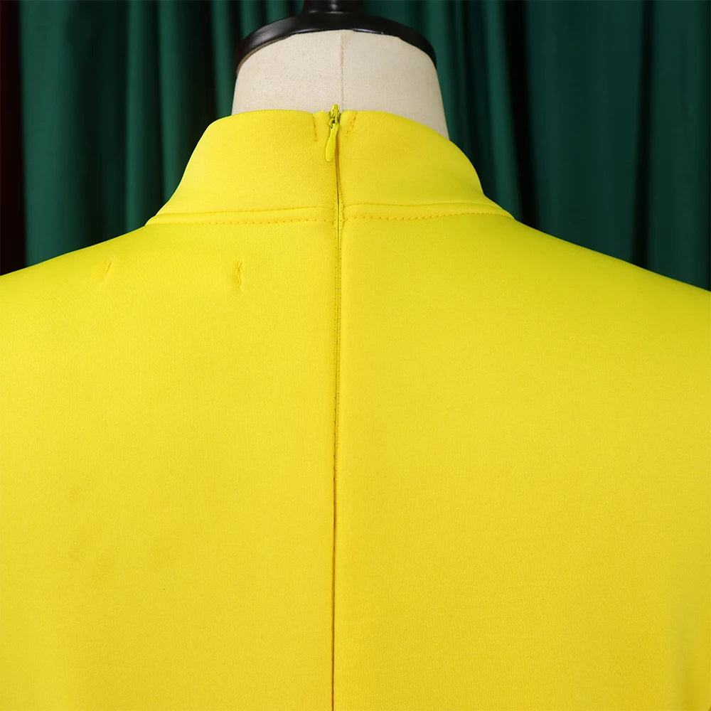 Elegant Bow Collar A Line Midi Dress - Yellow