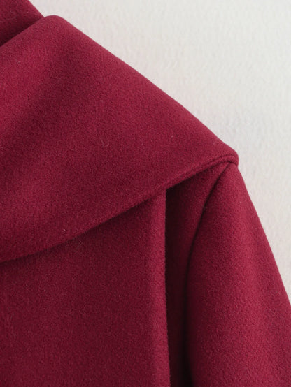 Woolen Blazer Jacket with Scarf - Red