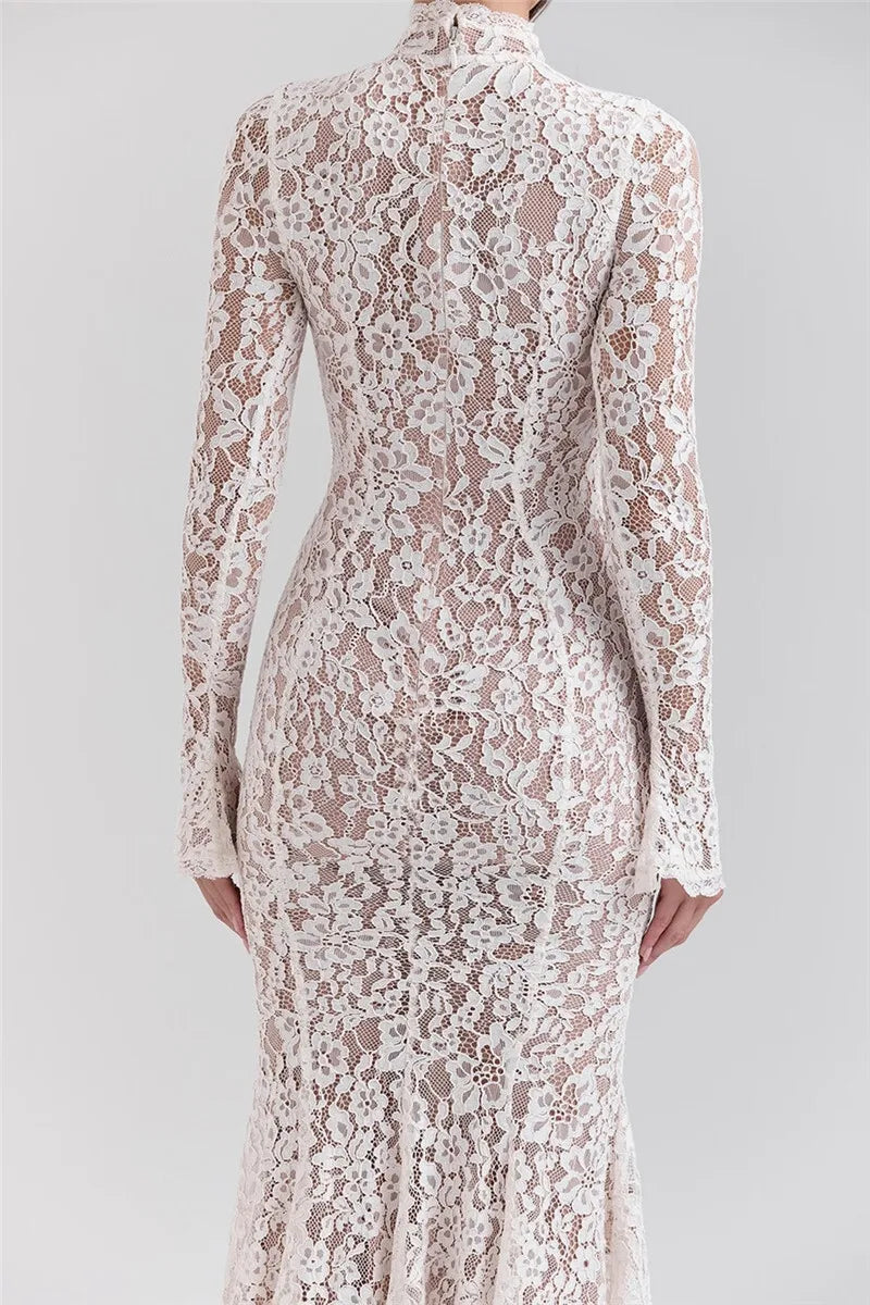 White Lace Bodycon Midi Dress