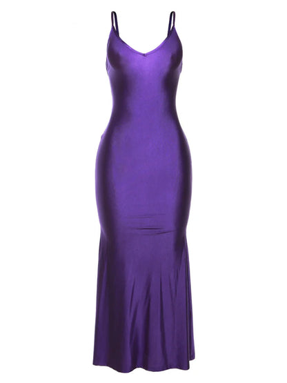 Elegant  Backless Mermaid Maxi Dress - Purple
