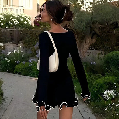 Elegant Pleated Mini Dress - Black