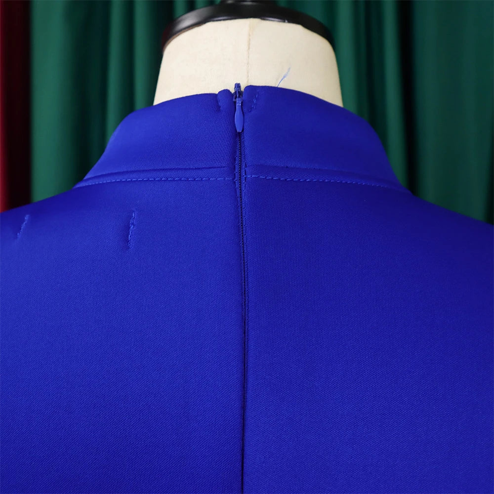 Elegant Bow Collar A Line Midi Dress - Blue