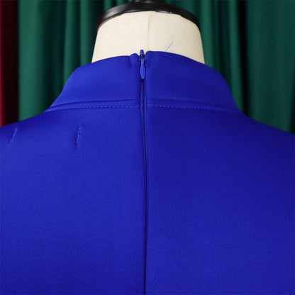 Elegant Bow Collar A Line Midi Dress - Blue