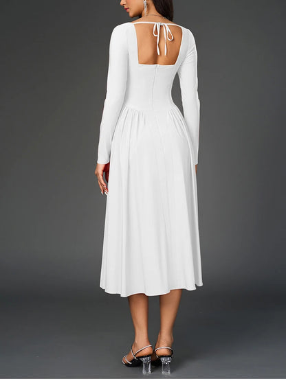Elegant Backless Corset Midi Dress - White