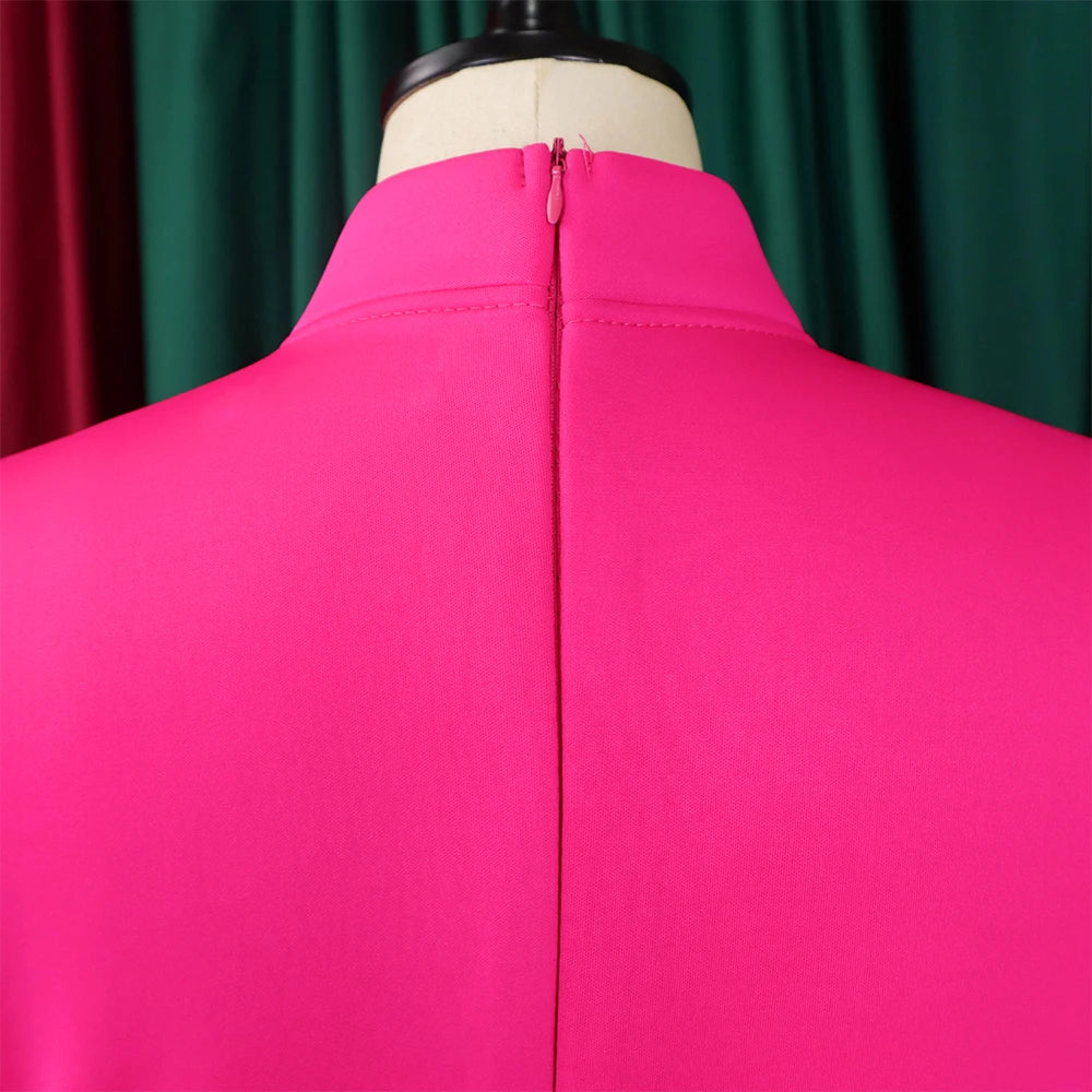 Elegant Bow Collar A Line Midi Dress - Pink