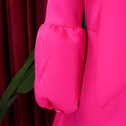 Elegant Bow Collar A Line Midi Dress - Pink