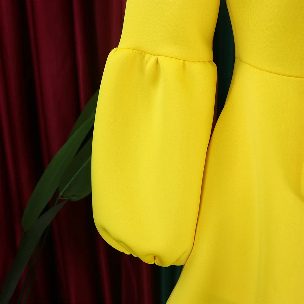 Elegant Bow Collar A Line Midi Dress - Yellow