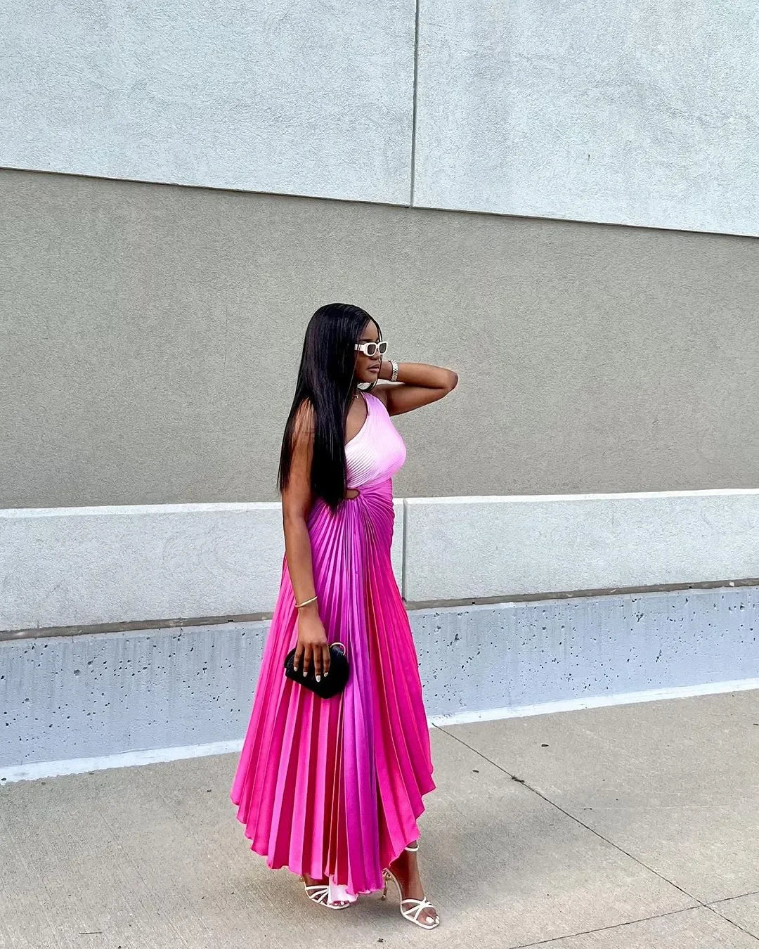 Elegant  Pleated A-Line Midi Dress