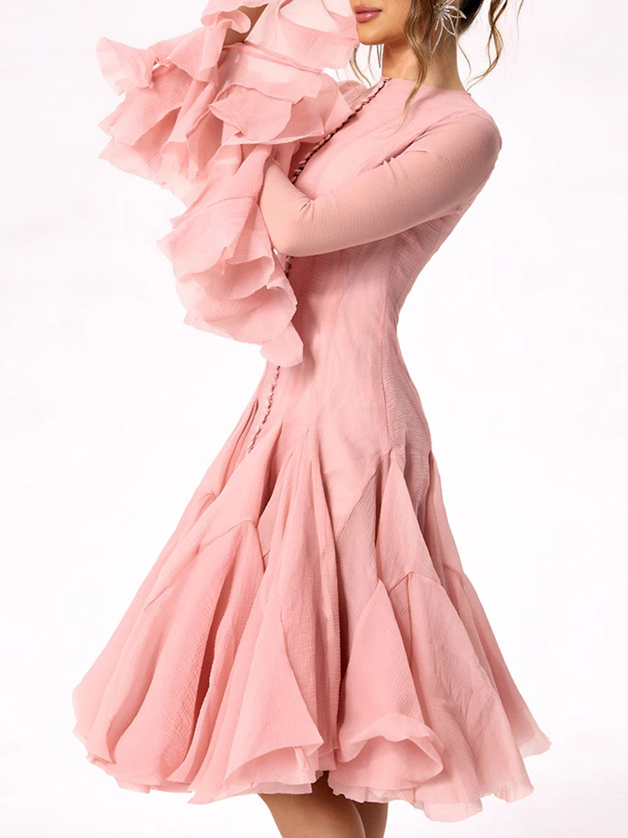 Elegant Pleated Patchwork Mini Dress - Pink