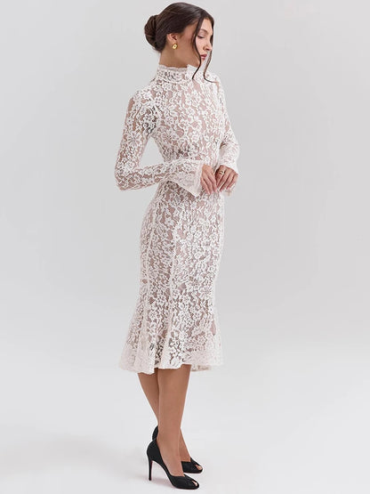White Lace Bodycon Midi Dress