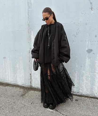 Dark Lace Perspective Maxi Skirt