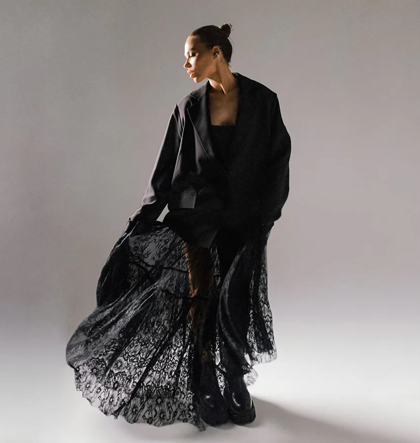 Dark Lace Perspective Maxi Skirt